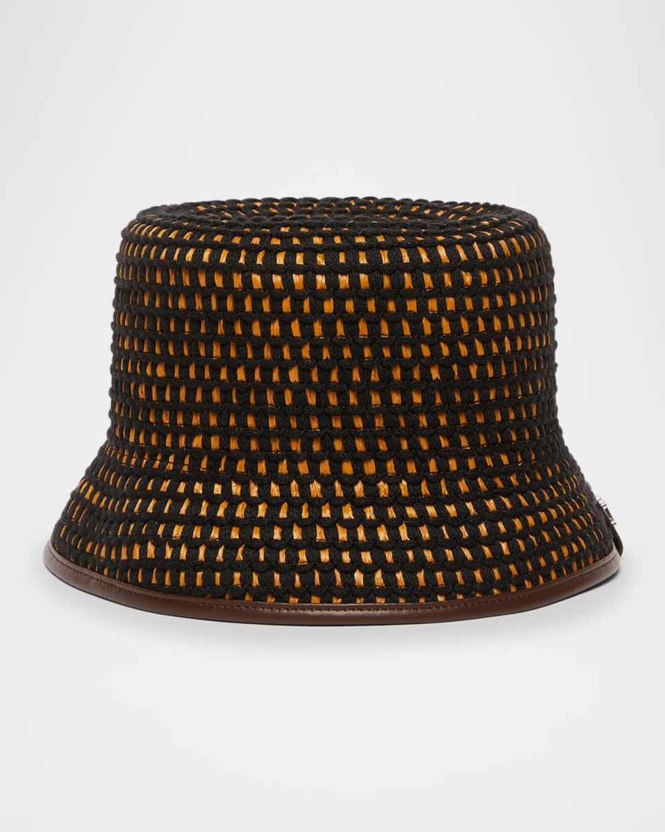 Bacio Leather Woven Bucket Hat